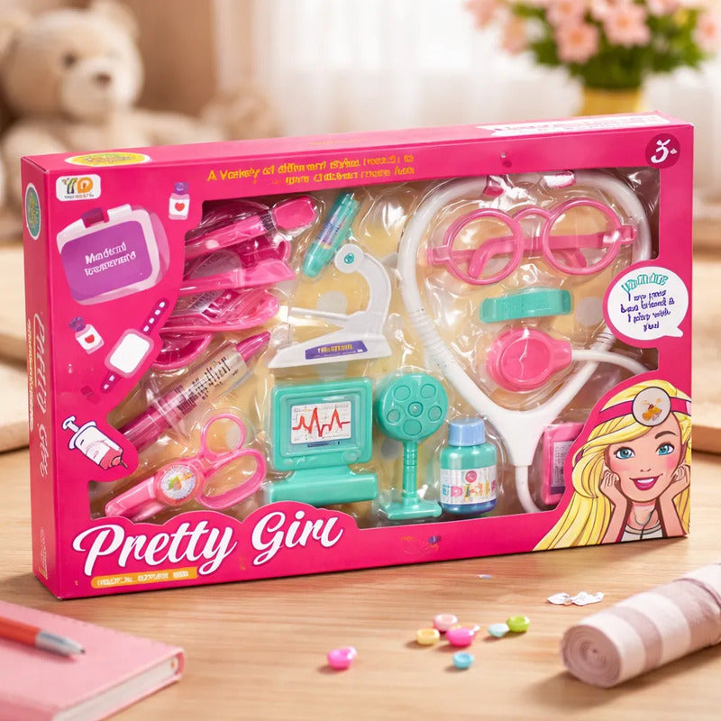 Set Doctora Estetoscopio Utensilio Juguete Niña X1250-1 Rosa