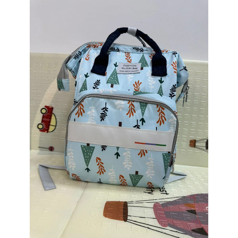 Bolso Pañalera Morral Moderno De Bebe Estampados 11519-8 Azul Claro Pino