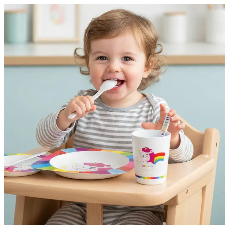 Set Vajilla Bebes Niños Bambu 5 Piezas Plato Con Divisiones