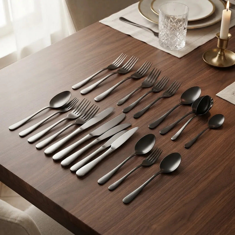 Juego De Cubiertos Set 24 Piezas Acero Inoxidable Black-2