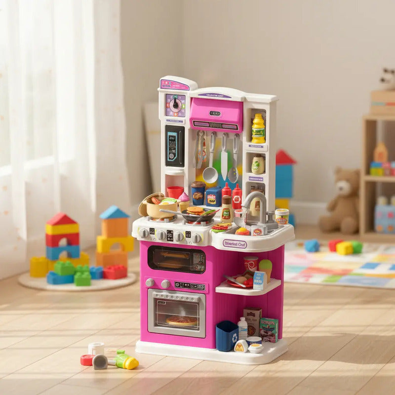 Cocina Infantil Agua,vapor Luces Y Sonidos 92 Pcs 008-58 Color Beis