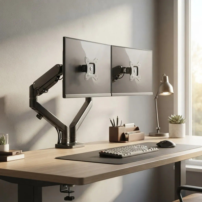 Soporte Doble Para Monitor De Pc Con Brazos Giratorios Negro