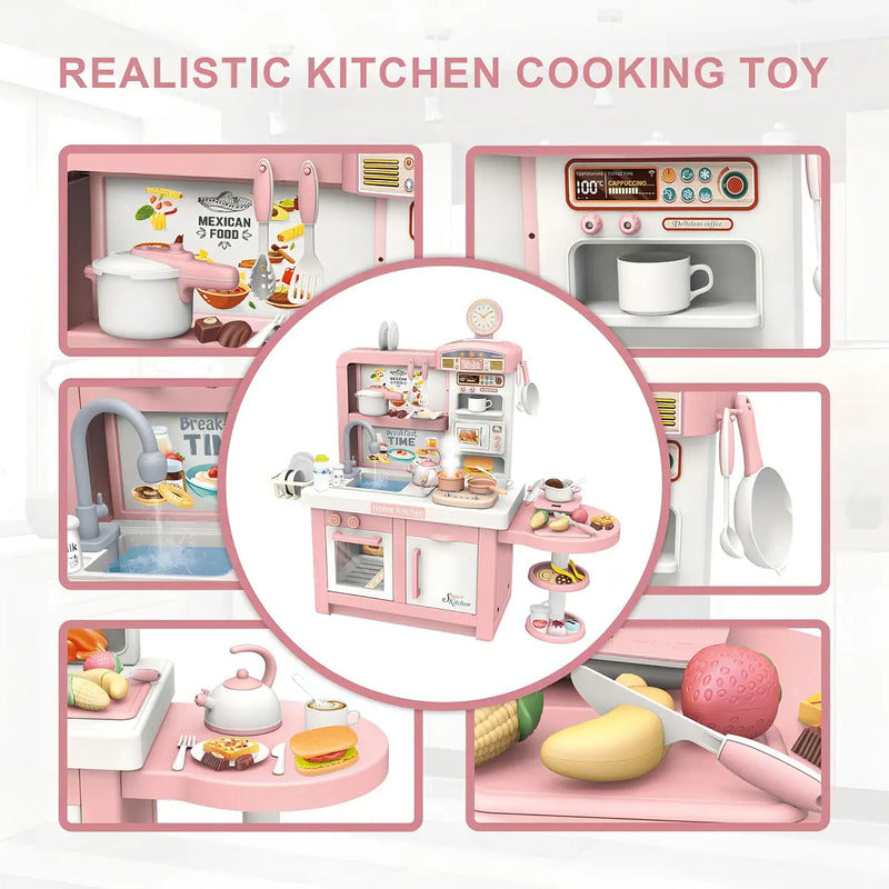 Cocina Infantil Grande Chef 97cm Agua Vapor Sonidos Color Rosa