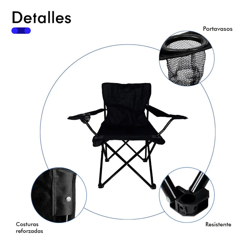 Silla Plegable Y Portátil Para Campamento, Playa Color Negro