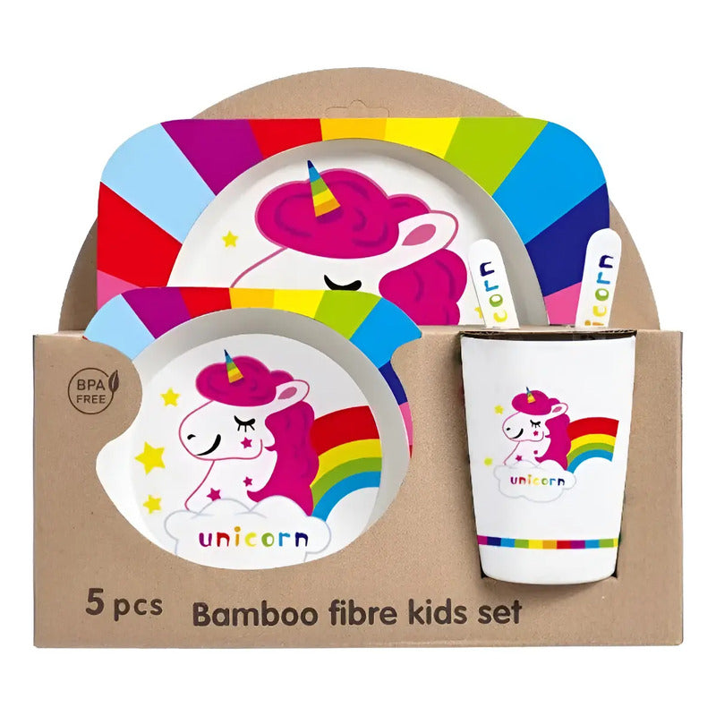 Set Vajilla Bebes Niños Bambu 5 Piezas Plato Con Divisiones