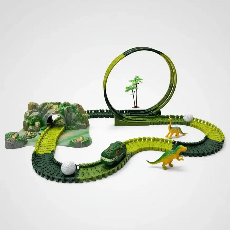 Pista De Carreras De Coches Con Juguetes De Dinosaurios 140 Verde