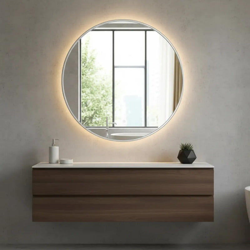 Espejo Redondo 40x40 De Metal Para Pared Plateado