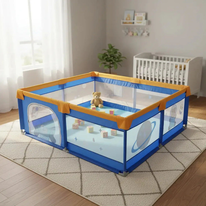 Parque Infantil Corral De Juegos Con 50 Pelotas Y Tula Azul Osos