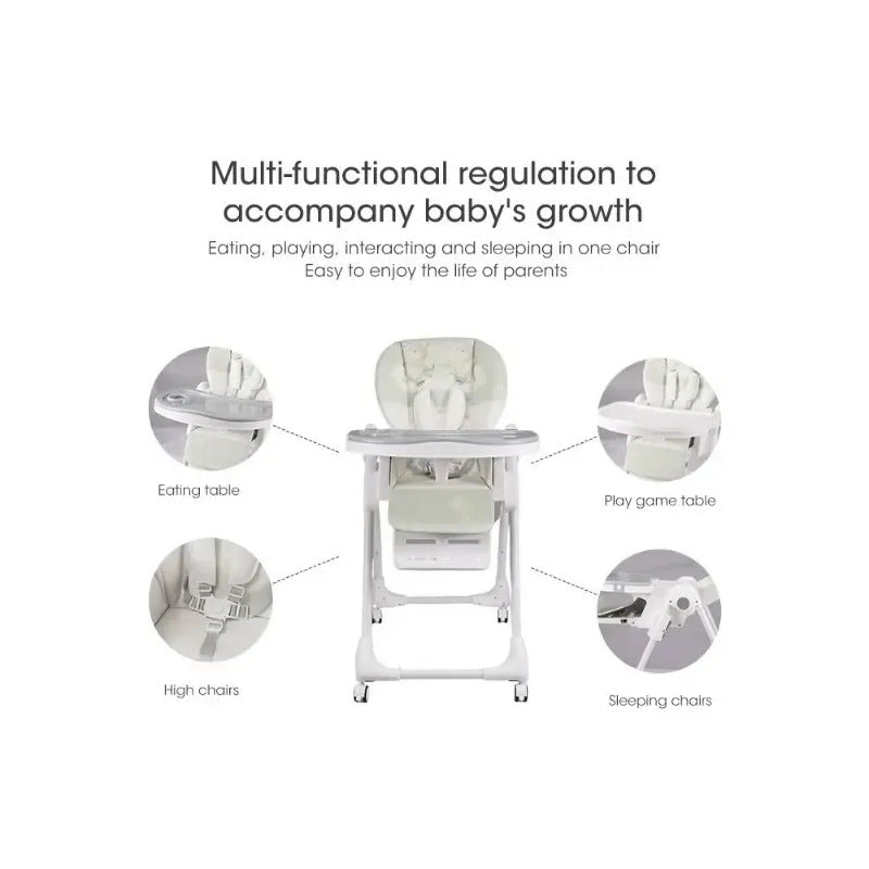 Silla Comedor Kidshop Doble Bandeja Plegable Elefante Blanco