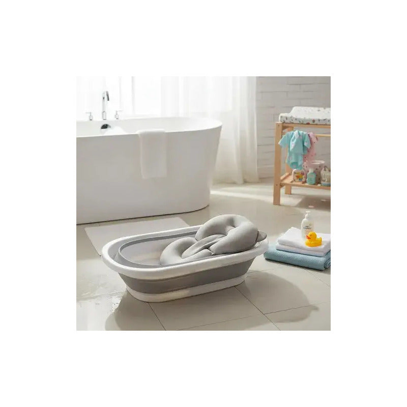 Bañera Tina Plegable De Bebé Con Termómetro + Cojín Malla Bz