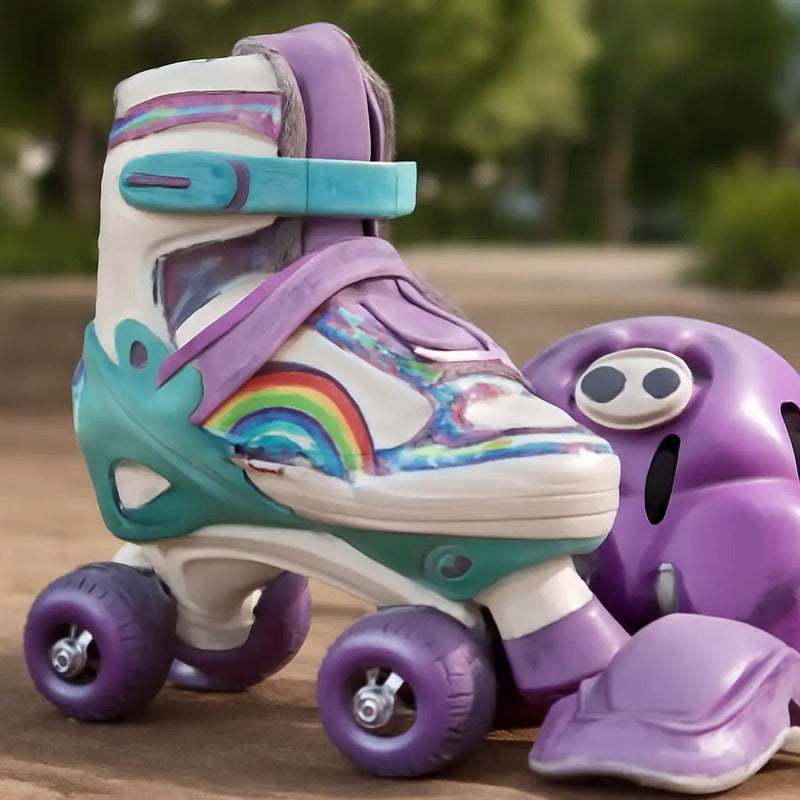 Patines Ajustable Con Luz Y Diseño De Arcoíris Niños Pt-03
