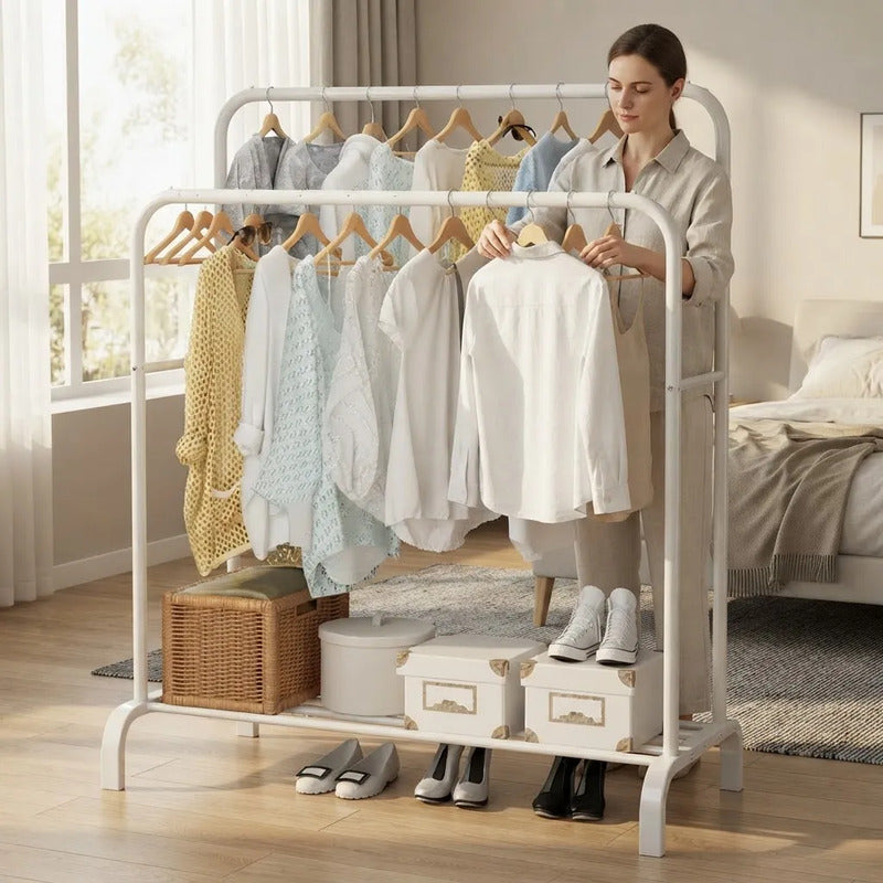 Perchero De Dos Niveles Para Ropa Y Zapatos, Multifuncional Blanco