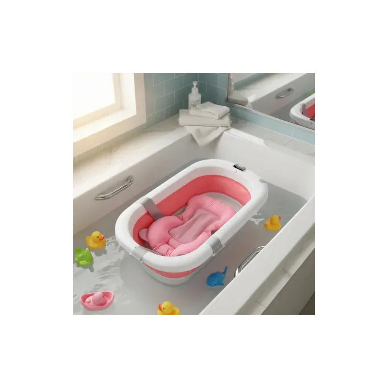 Bañera Tina Plegable De Bebé Con Termómetro + Cojín Malla Bz