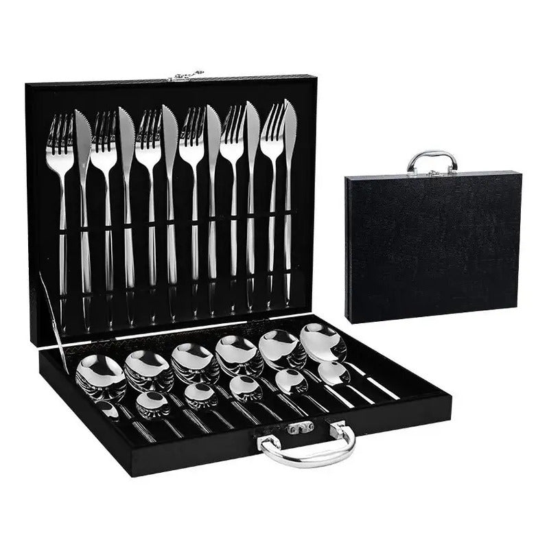 Juego Cubiertos 24 Piezas Acero Inoxidable Caja Negra