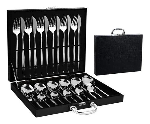 Juego Cubiertos 24 Piezas Acero Inoxidable Caja Negra  (Liquidación por Empaque)