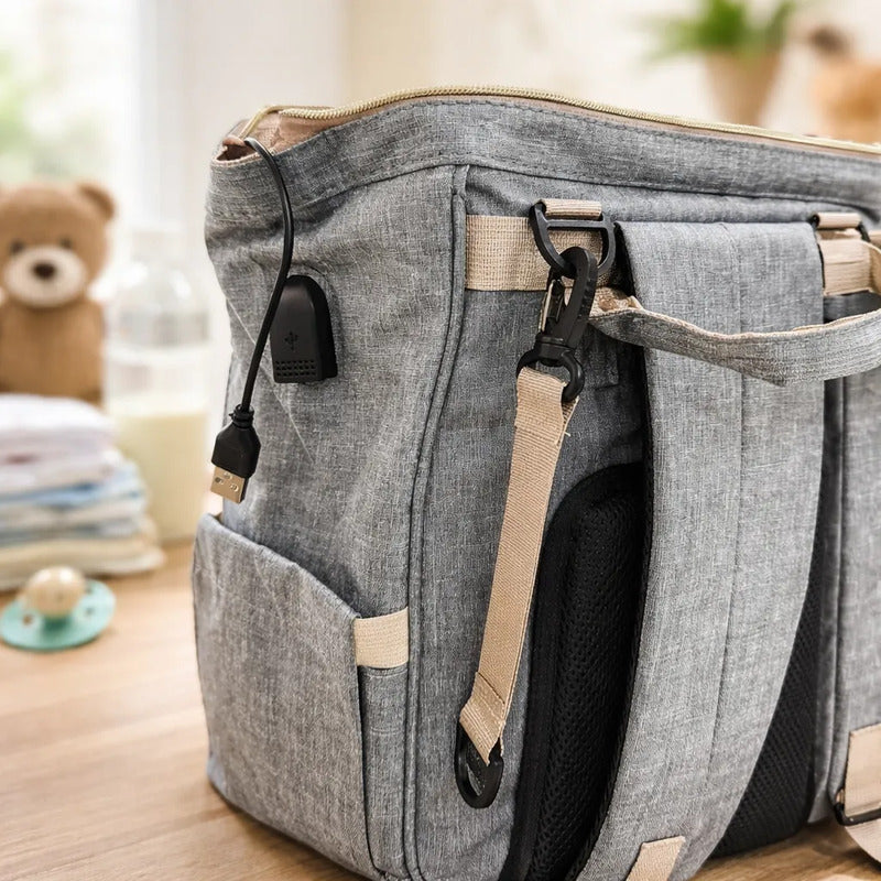 Bolso Pañalera Morral Moderno De Bebe 11519-14 Gris Claro Lisa