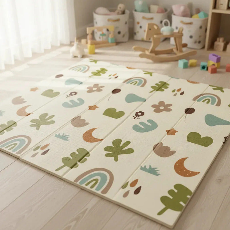 Tapete De Juego Plegable Gateo Bebé 200x180 Cm Doble Faz Luna-hoja
