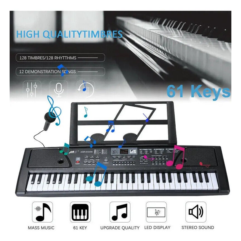 Teclado Organeta Piano Electronico 61 Teclas + Microfono Mp3