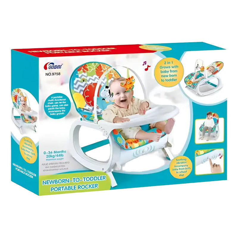 Silla Mecedora Vibradora Con Bandeja + Toldillo Azul Verdoso