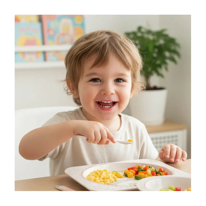 Set Vajilla Bebes Niños Bambu 5 Piezas Plato Con Divisiones