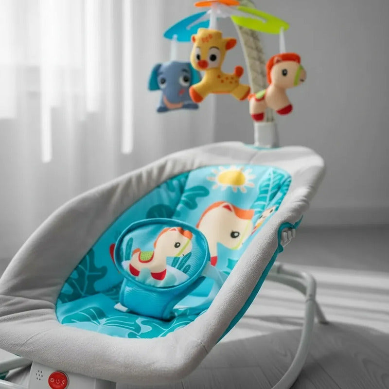 Silla Mecedora Antireflujo Con Movil Vibracion Pará Bebés  Blanco Pájaro