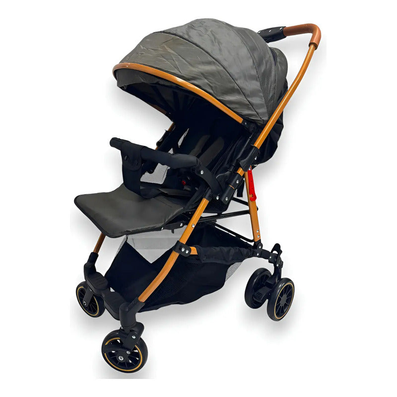 Coche Para Bebe Con Capota Expandible Fino Reversible D701-5 Color Marrón Claro Estructura Dorado