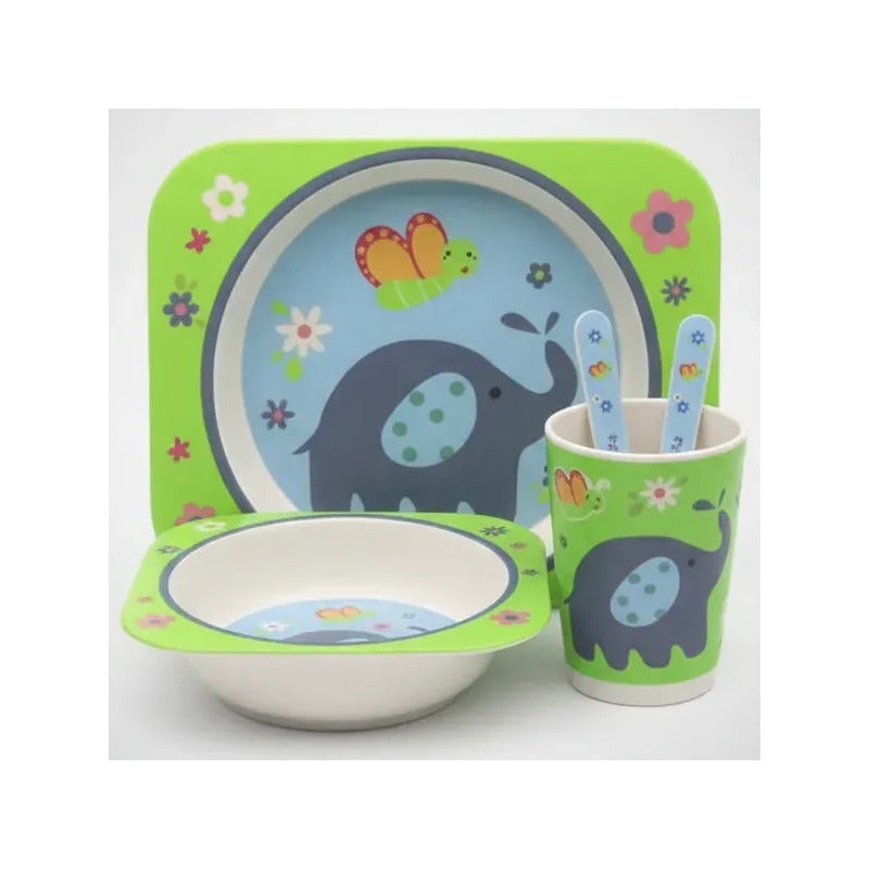 Set Vajilla Bebes Niños Bambu 5 Piezas Plato Con Divisiones