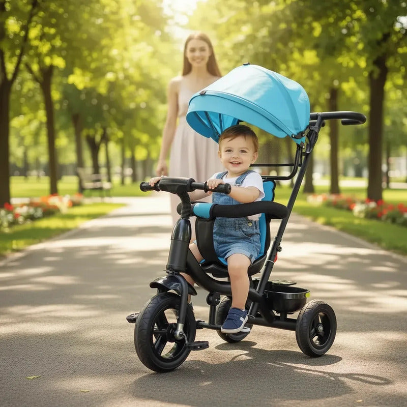 Triciclo Paseador Con Guía Bebe Infantil  Paseador 6041 Azul