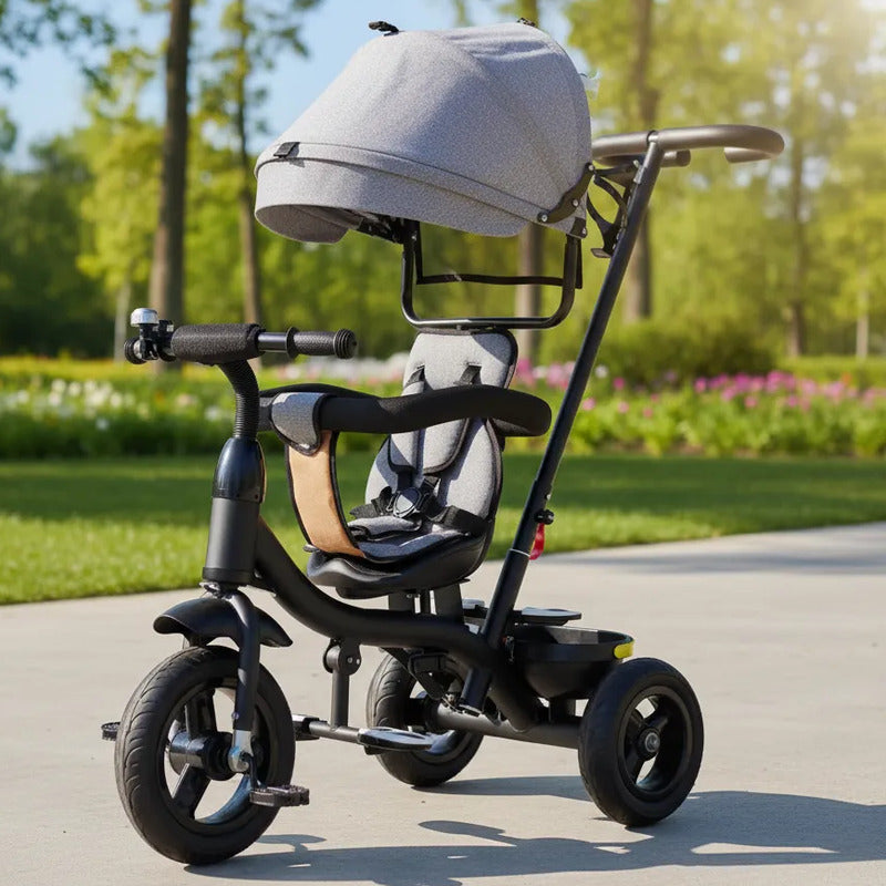 Triciclo Paseador Con Guía Bebe Infantil  Paseador 6041 Gris