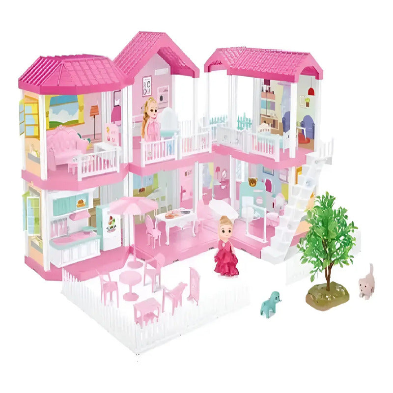 Casa De Muñecas Infantil Cocina Y Comedor, Patio Pretty Rosado