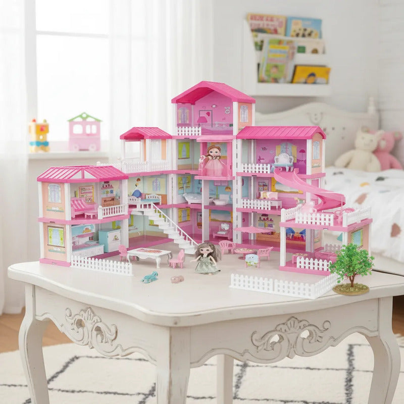 Casa De Muñecas Infantil Con Cocina, Comedor Y Patio Kidshop Rosa
