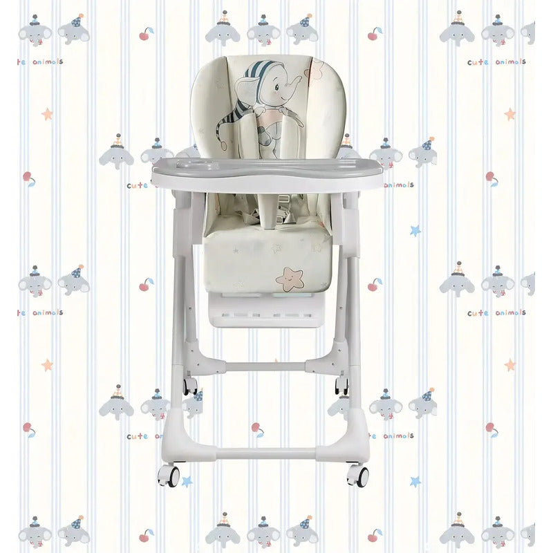 Silla Comedor Kidshop Doble Bandeja Plegable Elefante Blanco