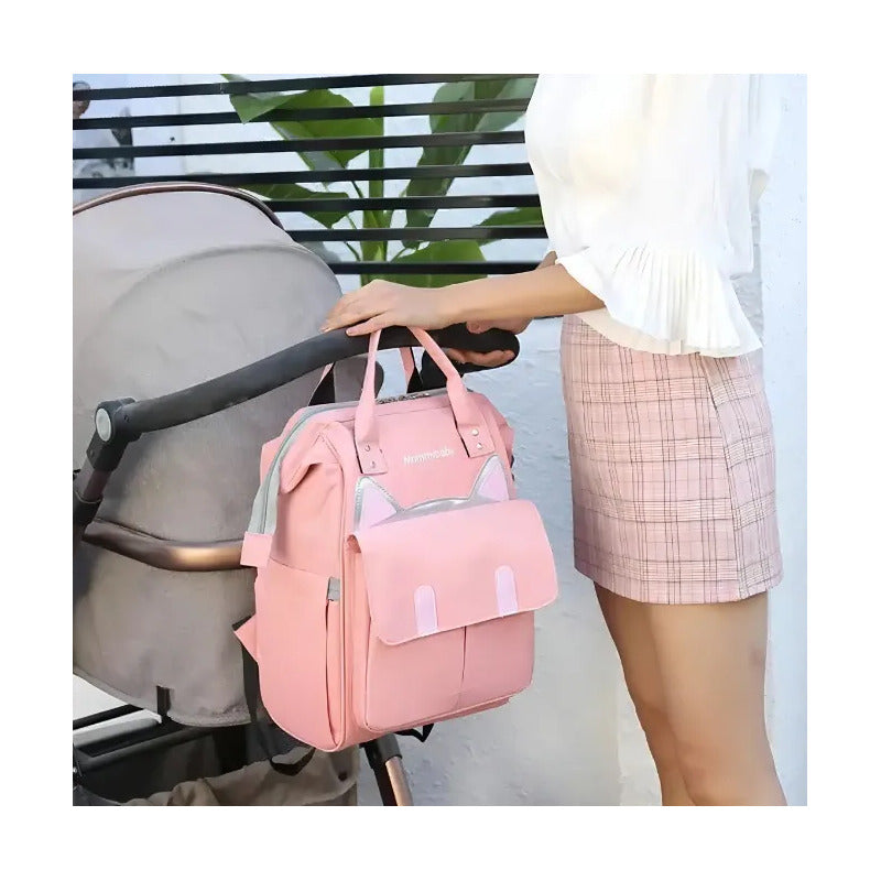 Bolso Pañalera Multifuncional Bebe Mochila Gatico Ref 1403