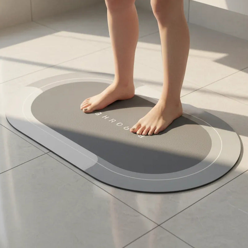 Tapete De Baño Ovalado Antideslizante Y Absorbente Gris Ovalado
