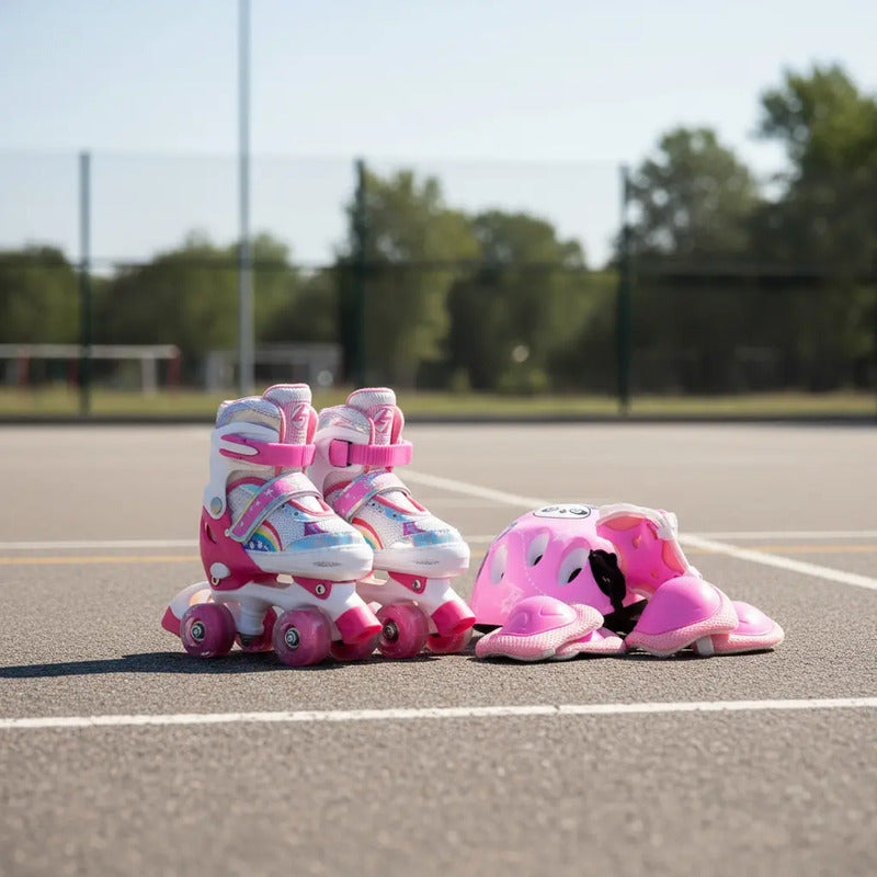 Patines Ajustable Con Luz Y Diseño De Arcoíris Niños Pt-03
