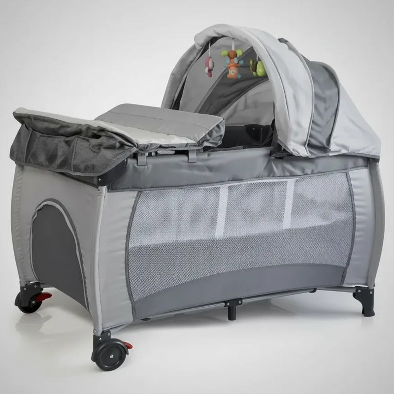 Cuna Corral Camping Plegable Con Toldillo Y Cambiador Rosado Gris Oscuro