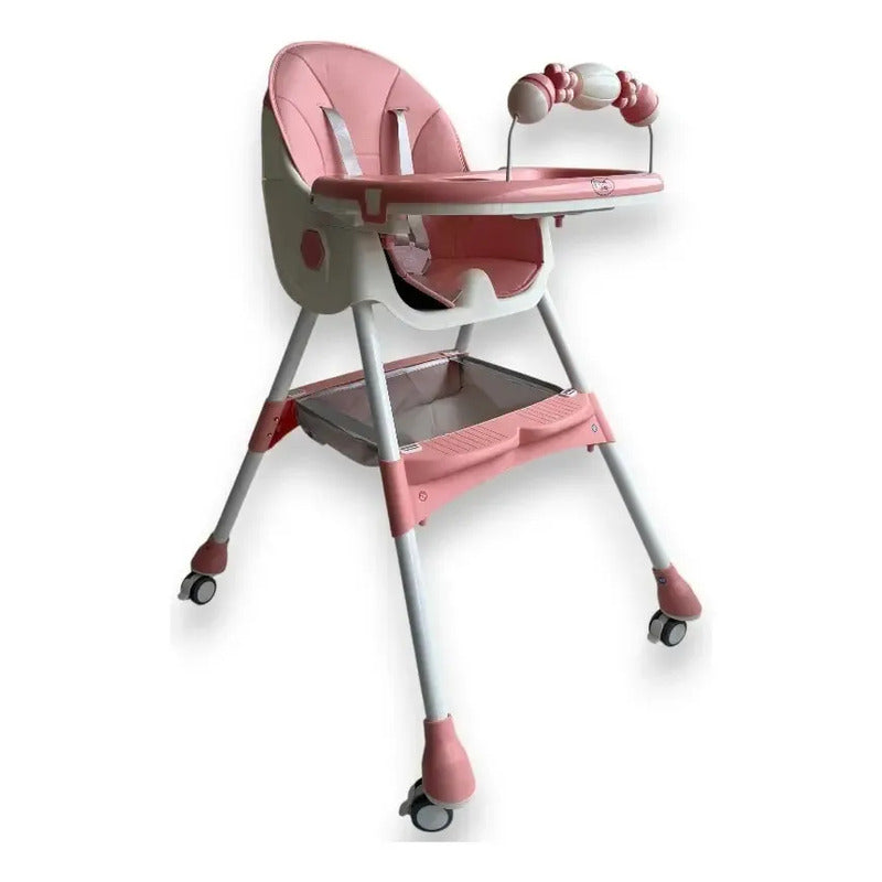 Silla Comedor Para Bebe Plegable Con Ruedas 555-13a Color Rosa Liso