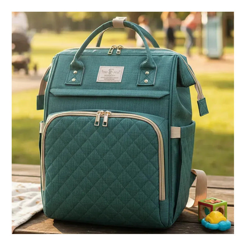 Bolso Pañalera Morral Moderno De Bebe 11519-14 Verde Lisa