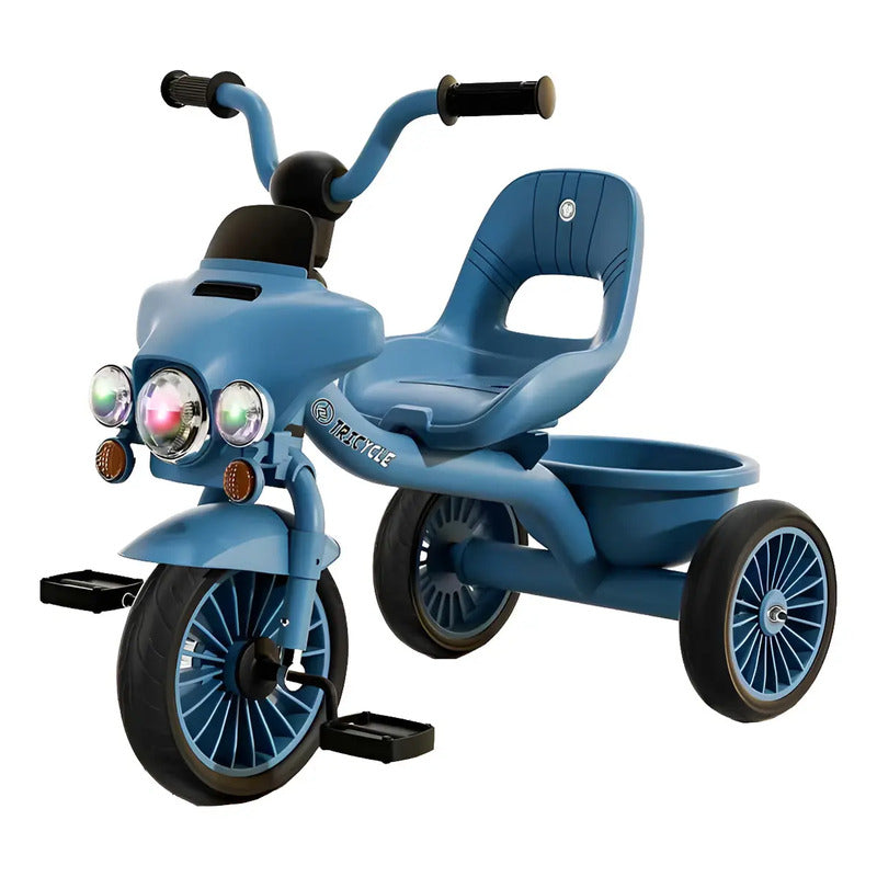 Triciclo Tipo Moto Para Niños Montable Luces 6032 Color Azul