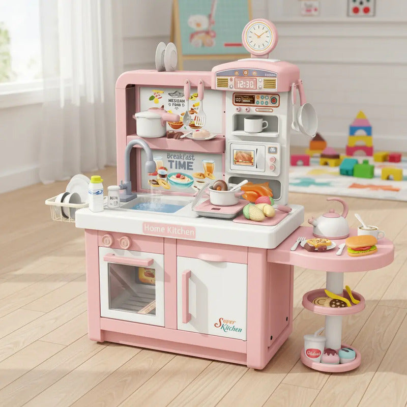 Cocina Infantil Grande Chef Agua Vapor Luces Sonidos 97 Cm Rosa