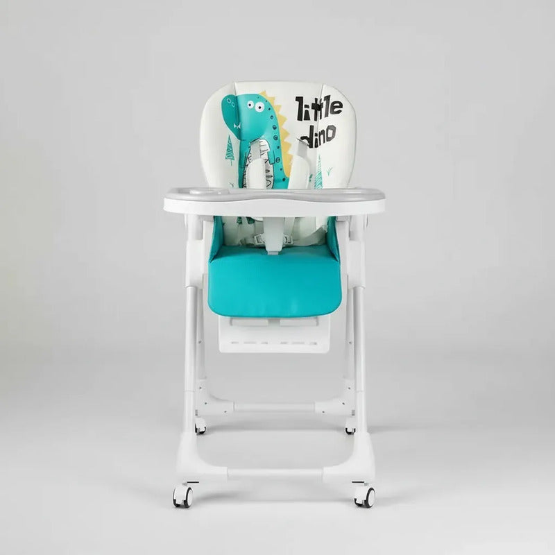 Silla Comedor Kidshop Doble Bandeja Plegable Dinosaurio Turquesa