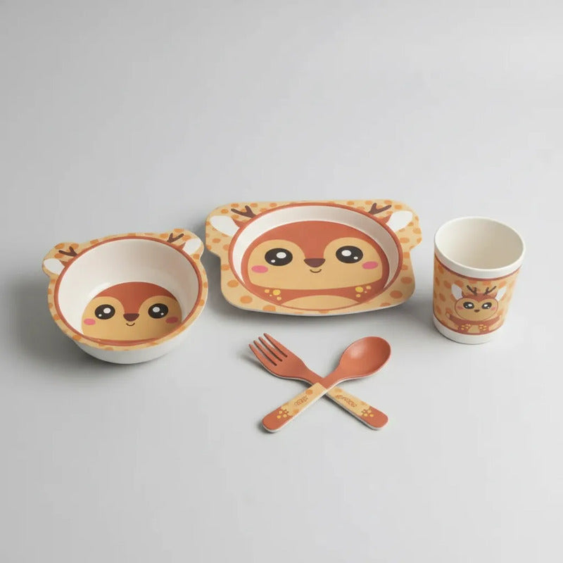 Set Vajilla Bebes Niños Bambu 5 Piezas Plato Con Divisiones