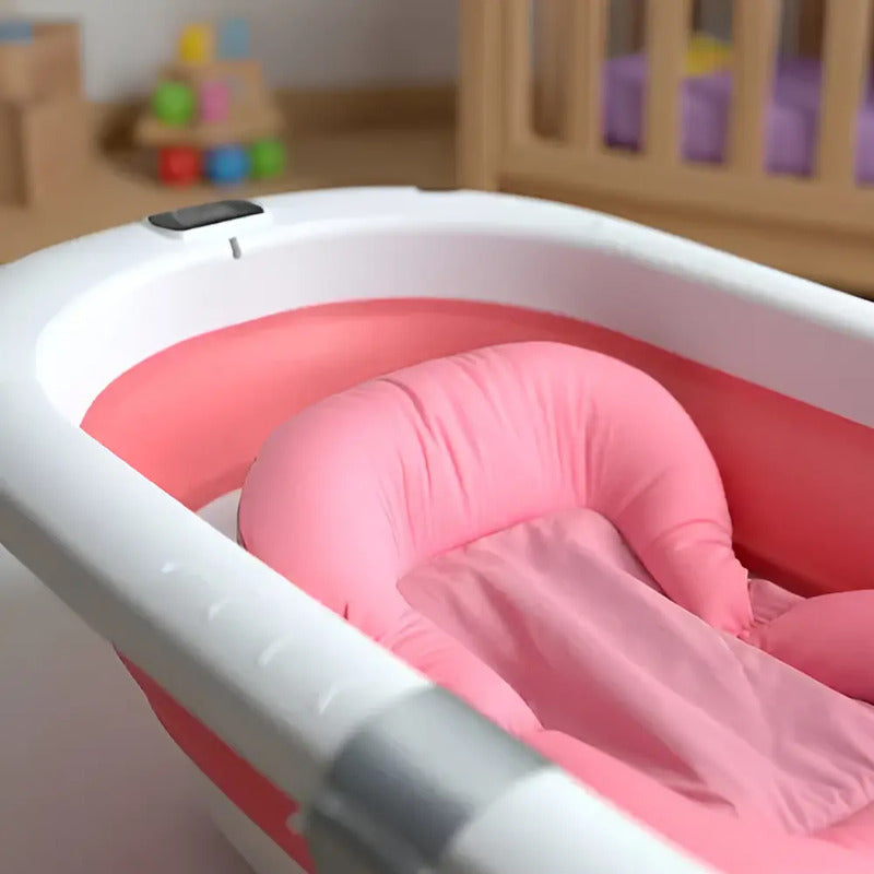 Bañera Tina Plegable De Bebé Con Termómetro + Cojín Malla Bz