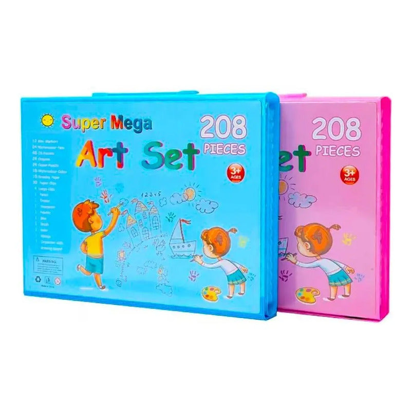 Super Mega Art Set 208 Piezas Crayon Lavable Incluye Estuche Rosa
