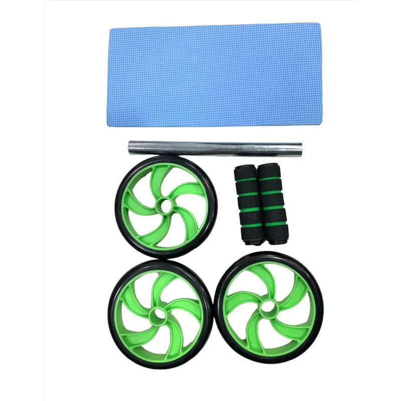 Rueda Abdominal Fit Triple Con 3 Ruedas De Silicona Antideslizante Y Mango Acolchado Azul