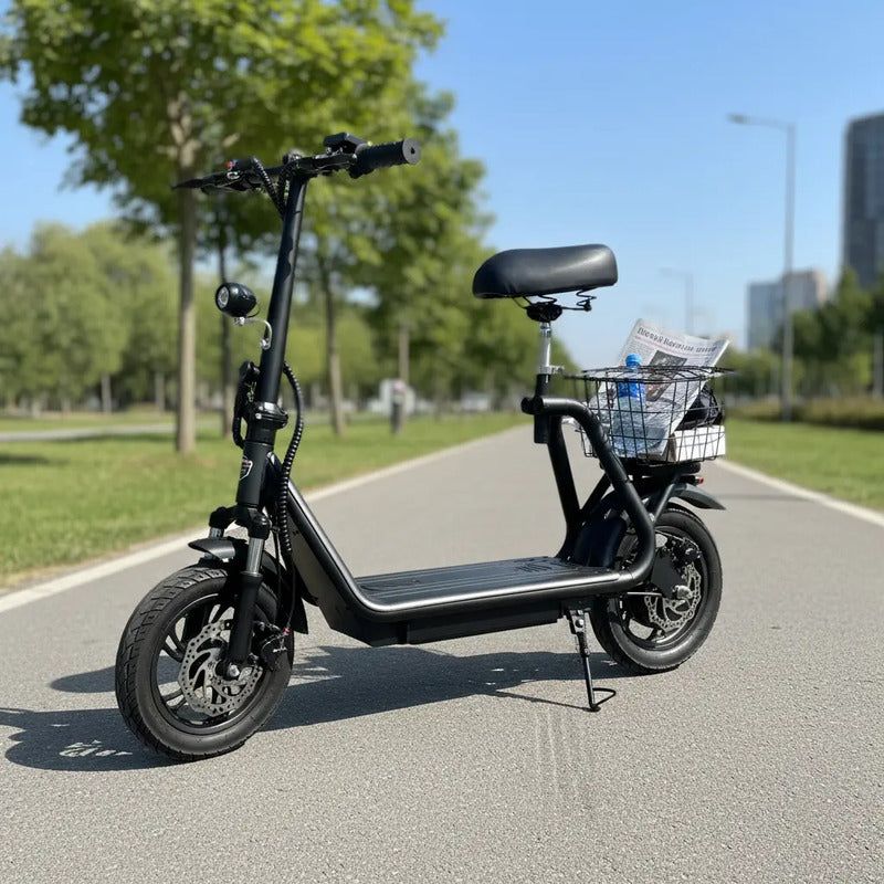 Monopatin Electrico Con Canasto Y Asiento 25 Km/h 350w Sg05 Negro