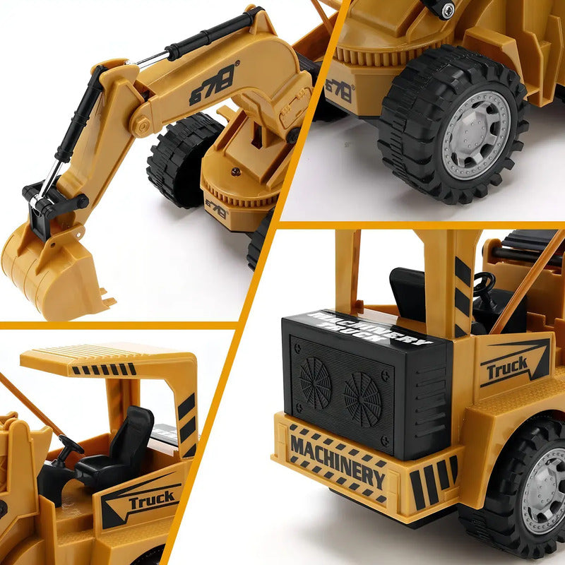 Retroexcavadora Rc Top Truck Mostaza 1:10 Luces Pila Recargable