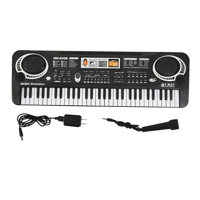 Teclado Organeta Piano Electrónico 61 Teclas Micrófono Usb 110v Negro