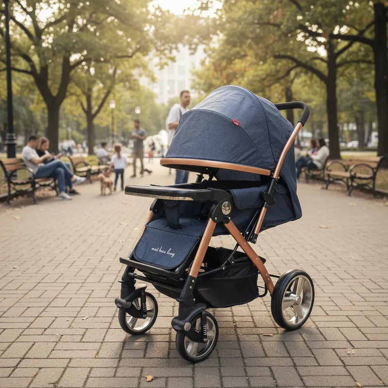 Coche Para Bebe Capota Expandible Reversible Cs-16 Azul Dorado