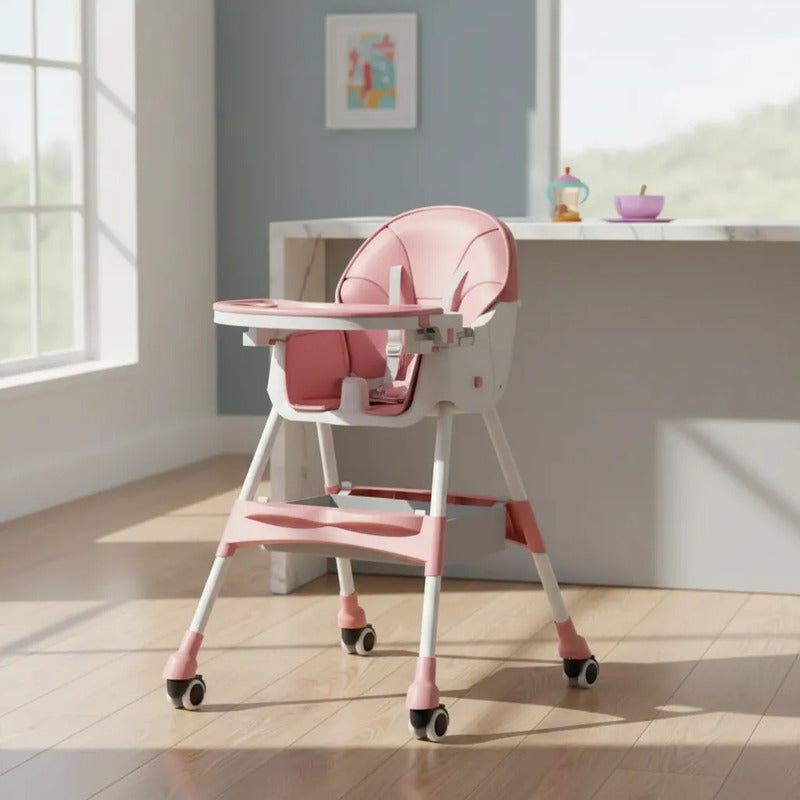 Silla Comedor Bebe Doble Altura Infantil Acolchado 4 En 1 Lisa Rosa Claro